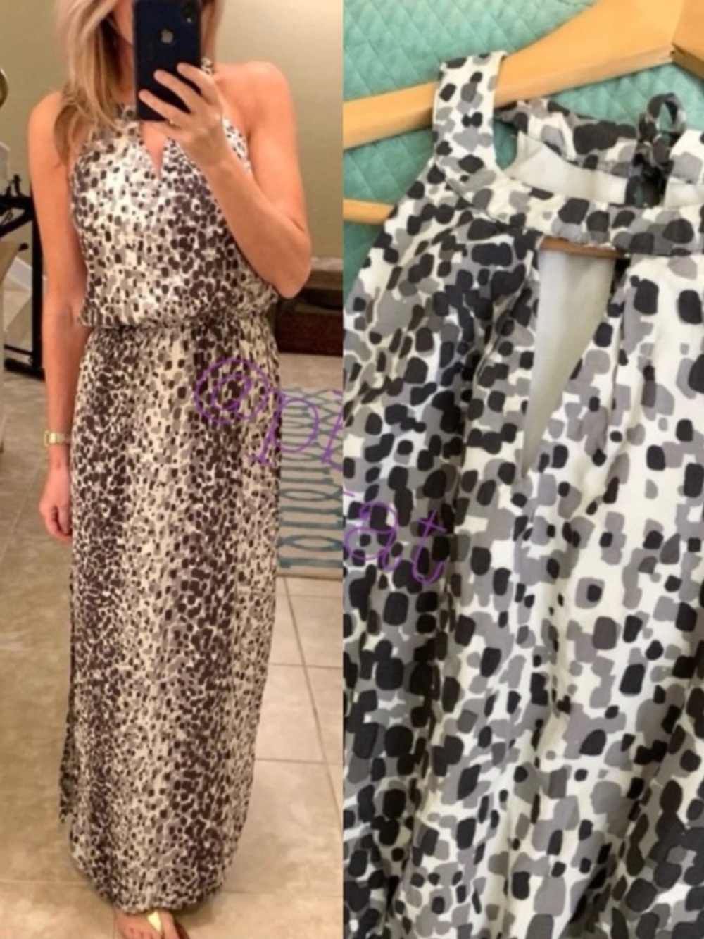 Banana Republic Gray Speckled Halter Animal Print Maxi Dress